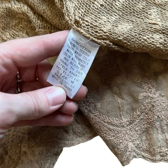 Umgee USA Mocha Lace Trim Open Front Cardigan Sweater M - Picture 5 of 5